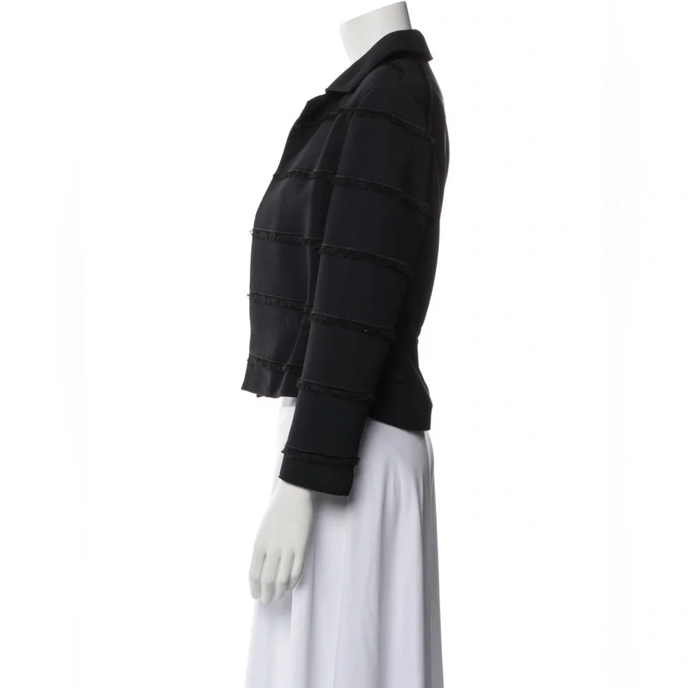 AKRIS PUNTO Fringe Trim Stripe Evening Blazer Work Tassel Jacket